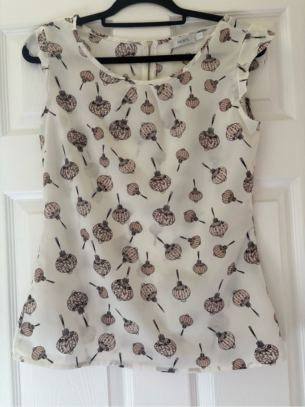 Ricki's Cream Blouse with Tan & Black Pumpkin Print